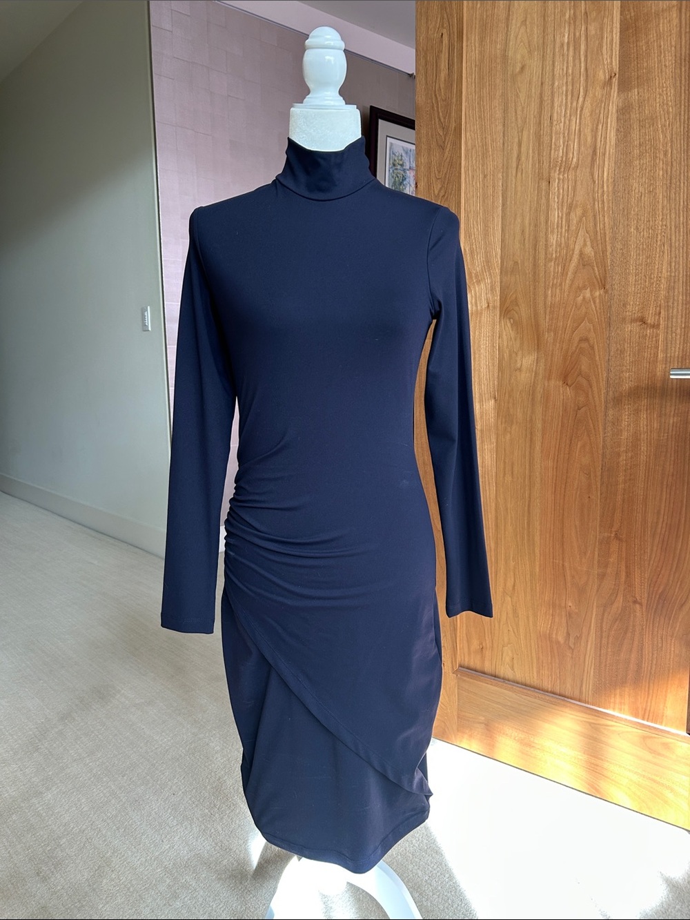 Susana Monaco Navy Long-Sleeve Mock Turtleneck Midi Dress